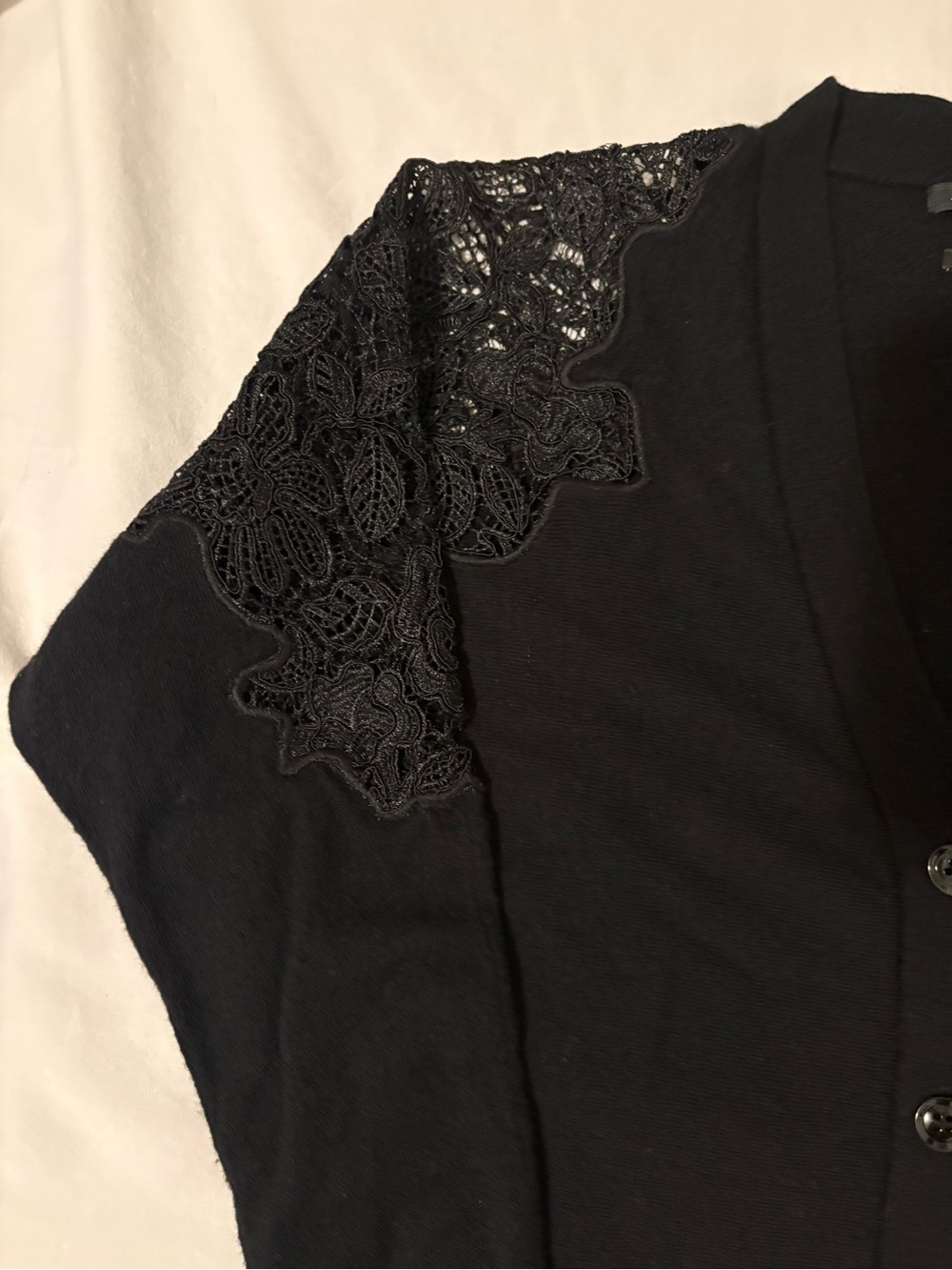 Massimo Dutti Black Lace Shoulder V Neck Cardigan Sweater S - Picture 4 of 8